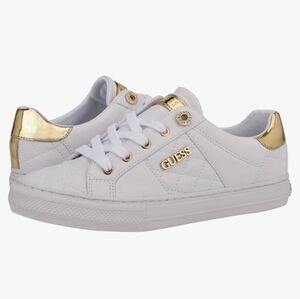 GUESS Loven White & Gold Quilted Low-Top Fashion Sneakers – Size 8.5M